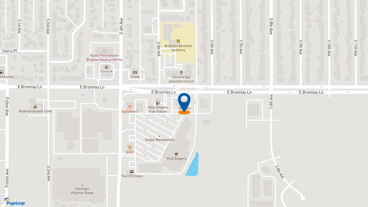 https://pageleap.com map showing location of Del Taco in Brighton.