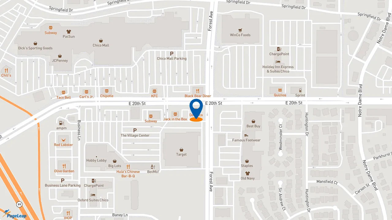 https://pageleap.com map showing location of Del Taco in Chico.
