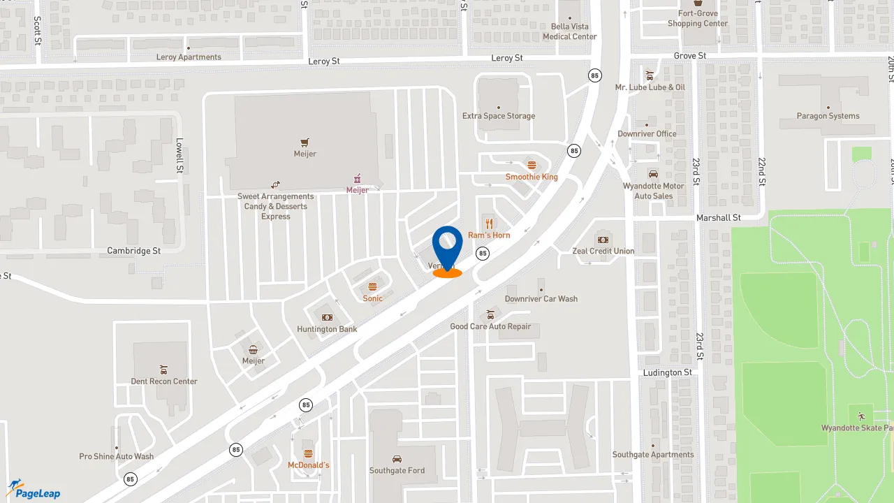 https://pageleap.com map showing location of Del Taco in Southgate.
