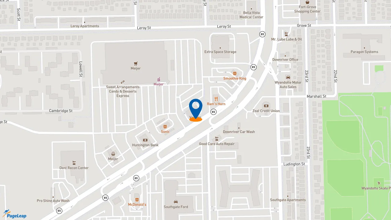 https://pageleap.com map showing location of Del Taco in Southgate.