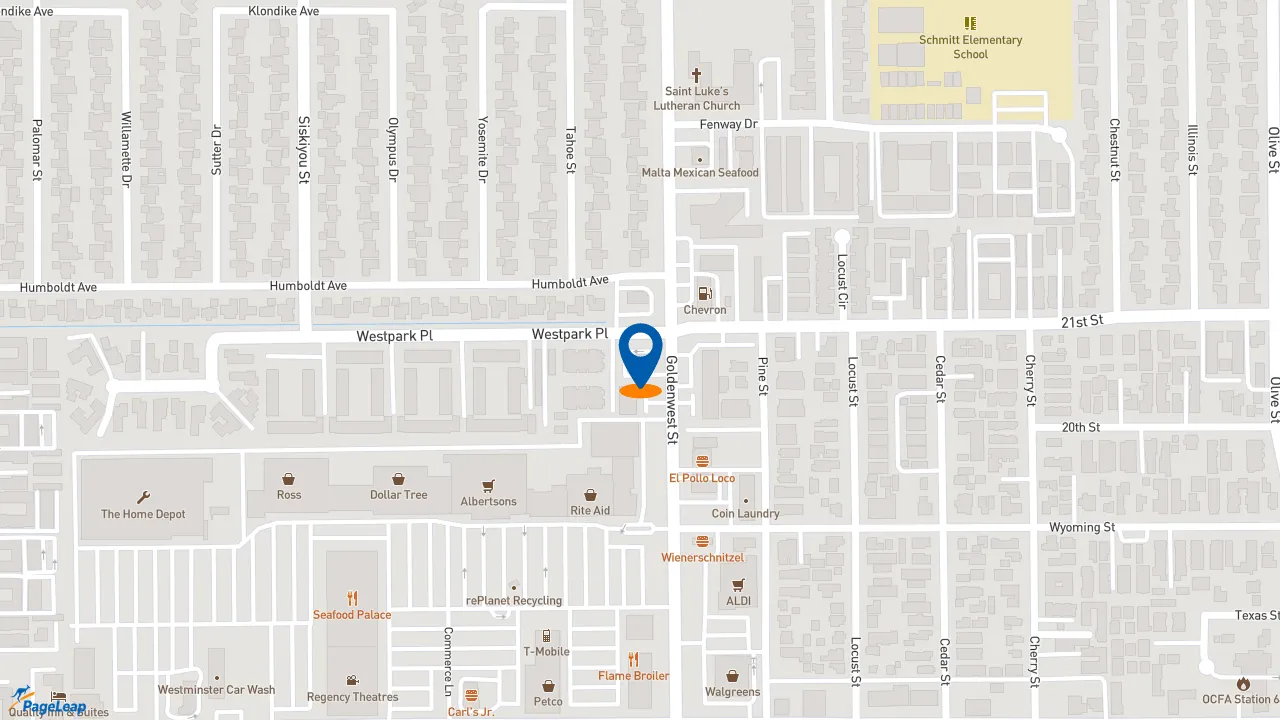 https://pageleap.com map showing location of Del Taco in Westminster.