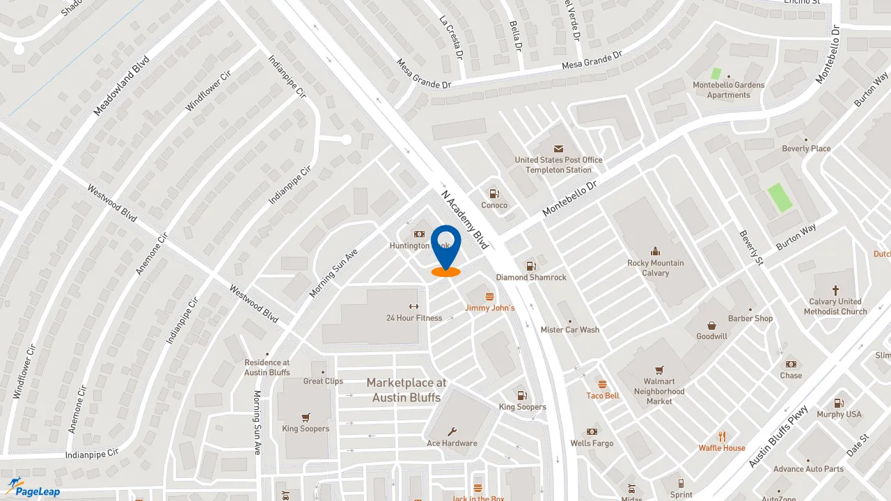 https://pageleap.com map showing location of Del Taco in Colorado Springs.