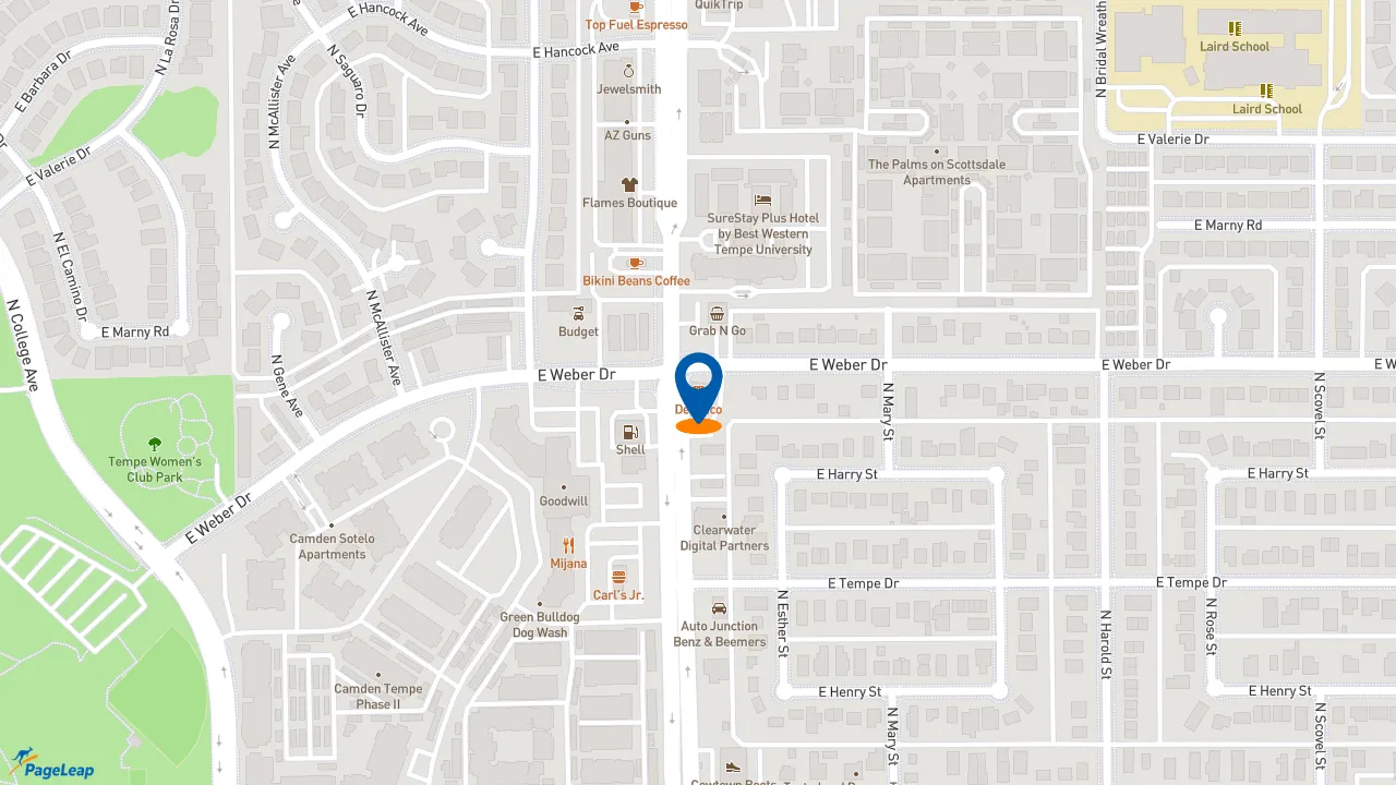 https://pageleap.com map showing location of Del Taco in Tempe.