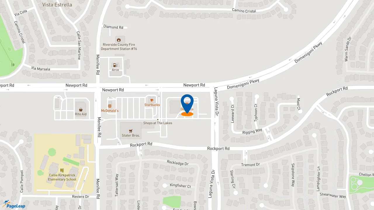 https://pageleap.com map showing location of Del Taco in Menifee.