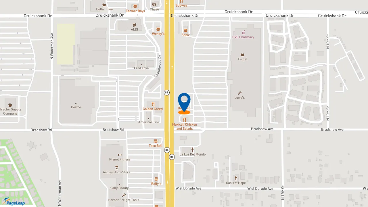 PageLeap.com map showing location of Del Taco in El Centro.