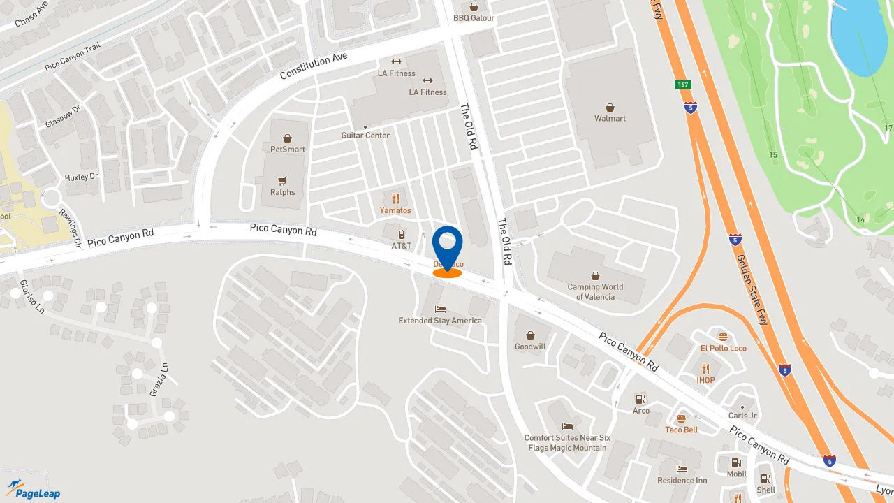 https://pageleap.com map showing location of Del Taco in Stevenson Ranch.