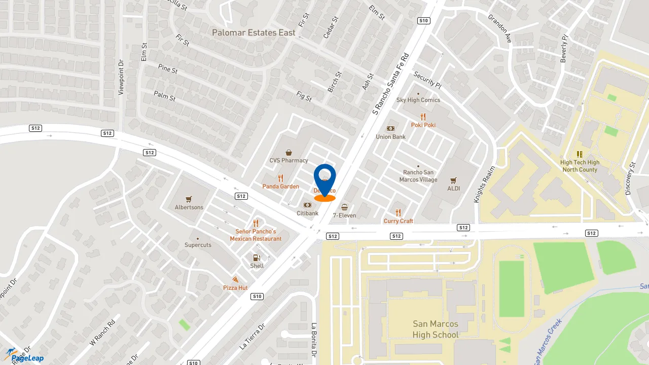 https://pageleap.com map showing location of Del Taco in San Marcos.