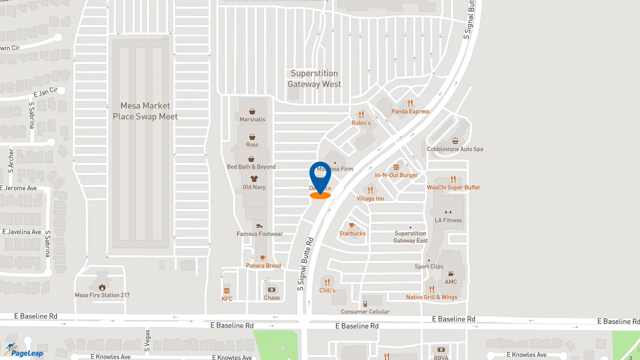 https://pageleap.com map showing location of Del Taco in Mesa.