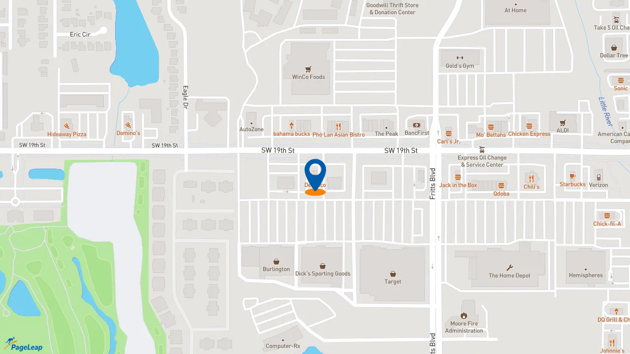 https://pageleap.com map showing location of Del Taco in Moore.