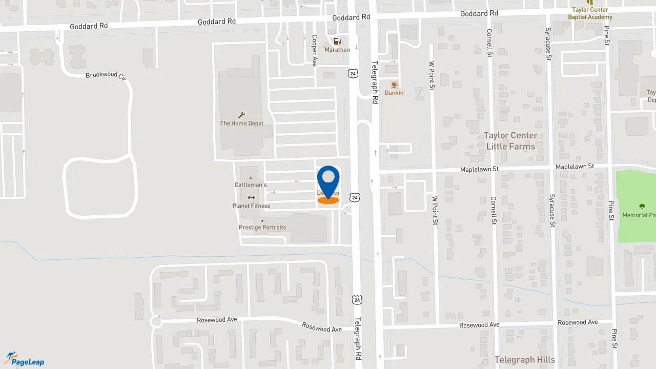 https://pageleap.com map showing location of Del Taco in Taylor.