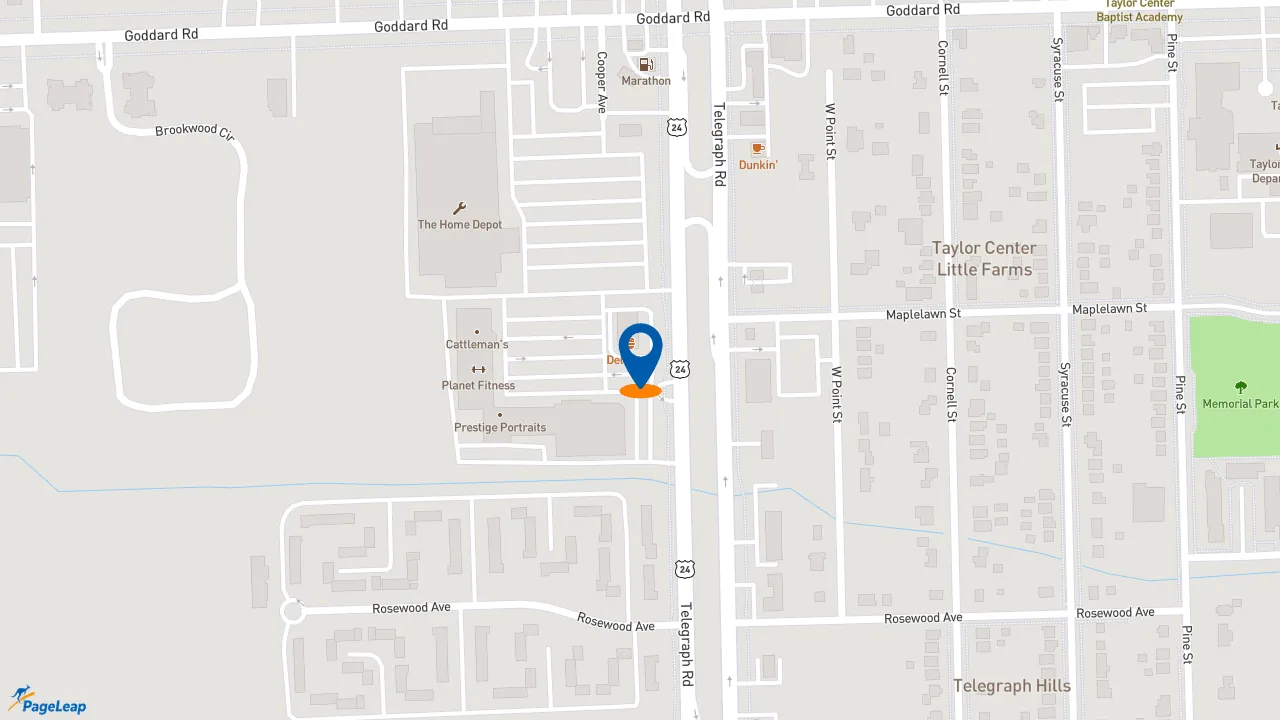 https://pageleap.com map showing location of Del Taco in Taylor.
