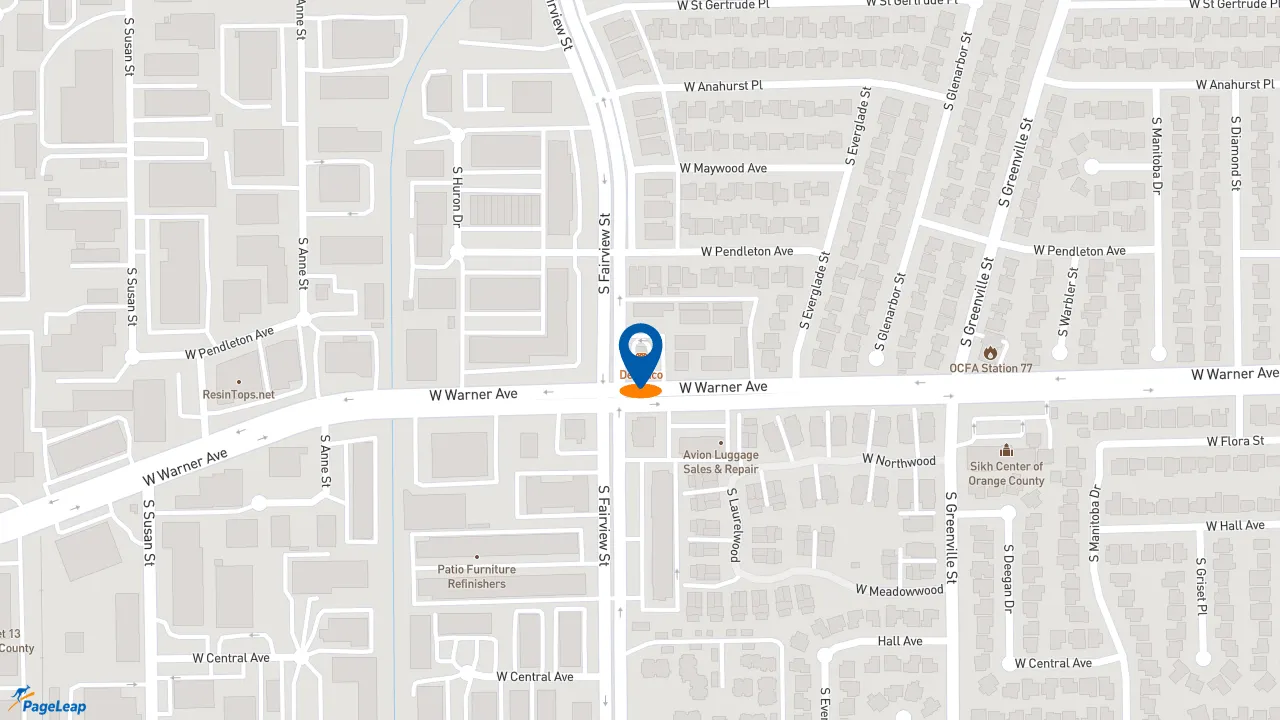 https://pageleap.com map showing location of Del Taco in Santa Ana.