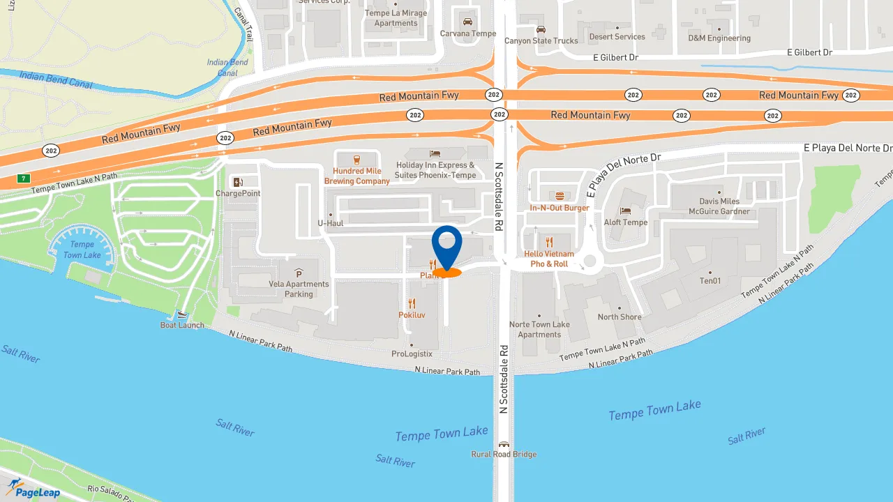 https://pageleap.com map showing location of Dog Haus Biergarten in Tempe.