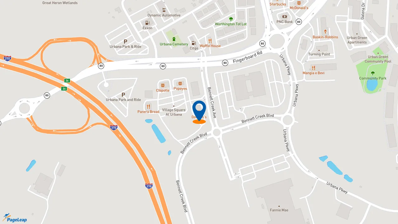 https://pageleap.com map showing location of Domino&#039;s Pizza in Urbana.