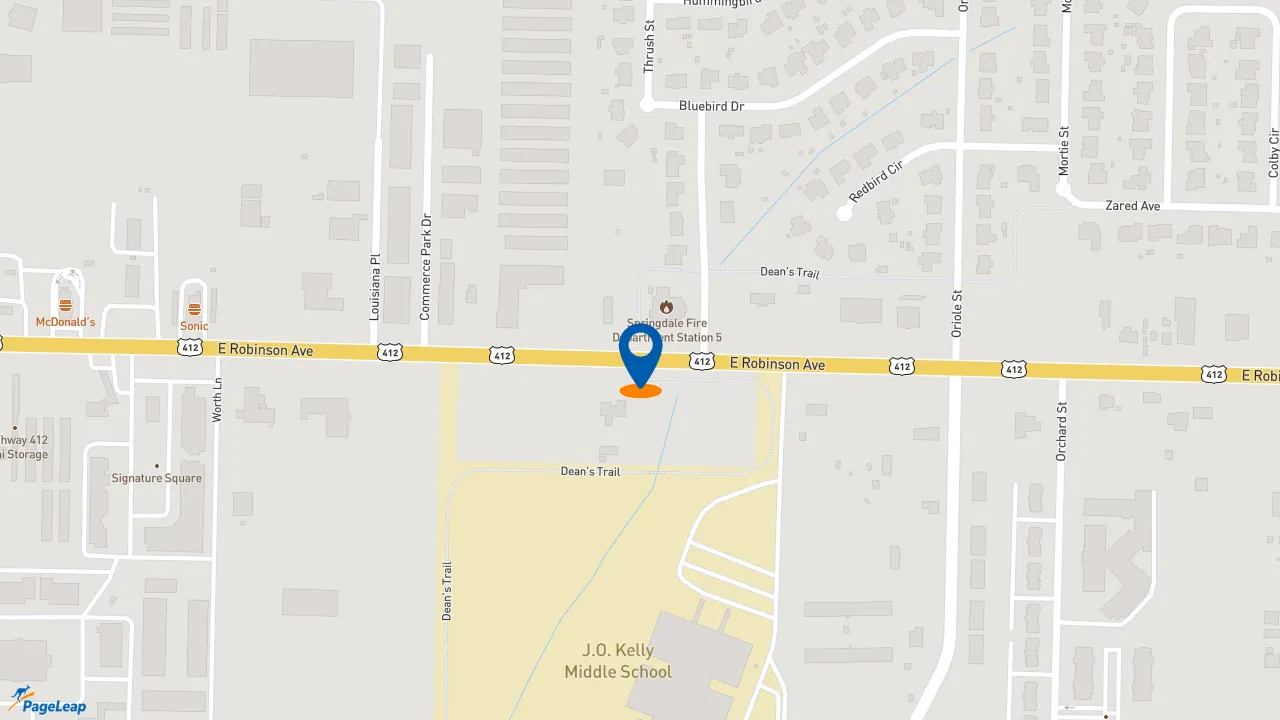 https://pageleap.com map showing location of Domino&#039;s Pizza in Springdale.