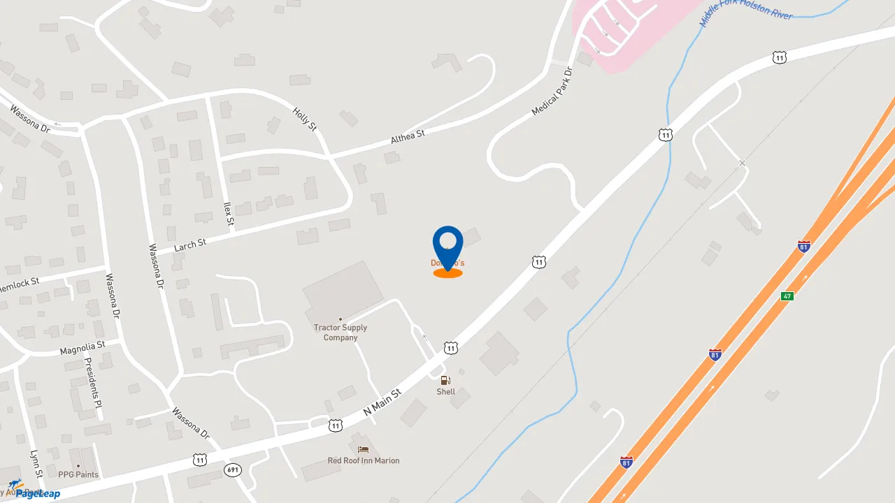 https://pageleap.com map showing location of Domino&#039;s Pizza in Marion.