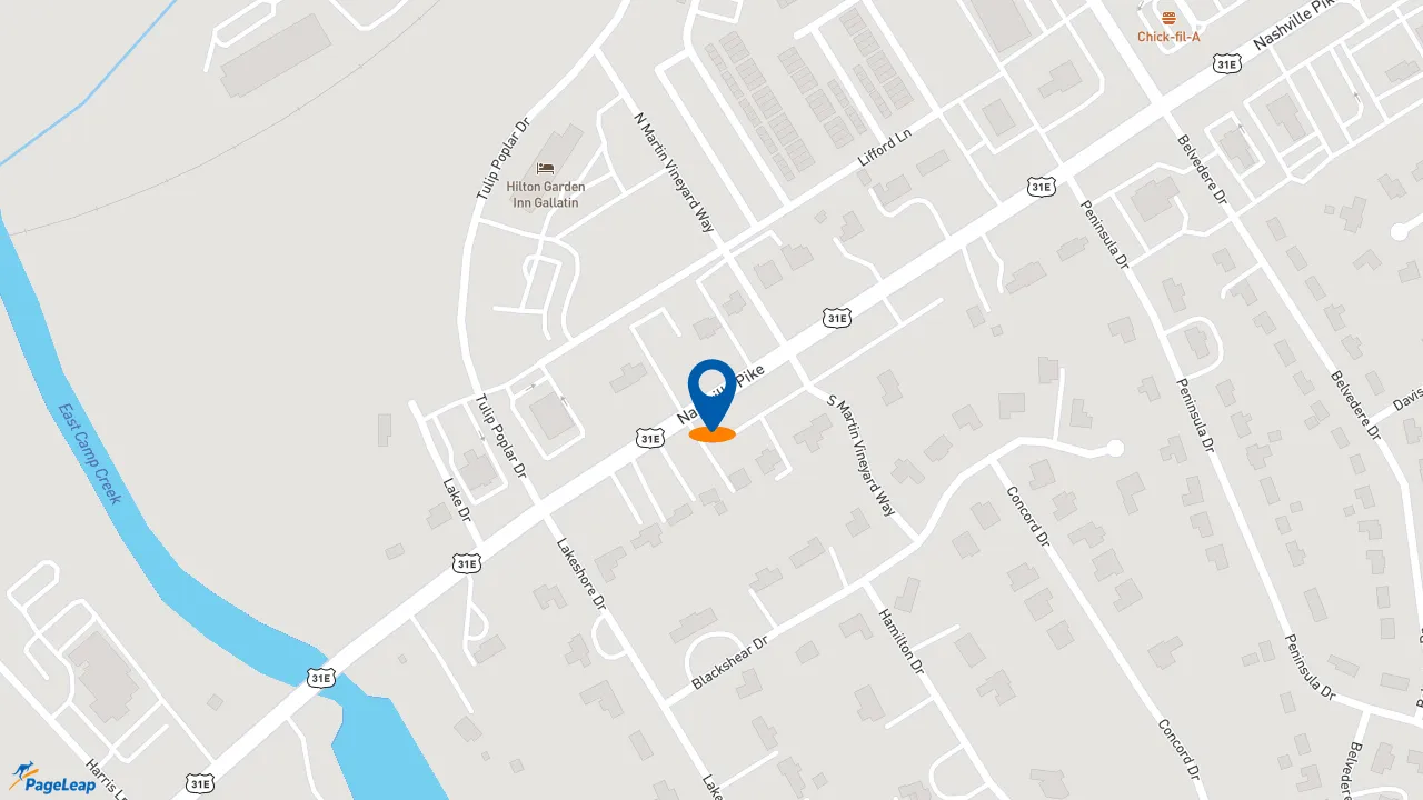 https://pageleap.com map showing location of Domino&#039;s Pizza in Gallatin.