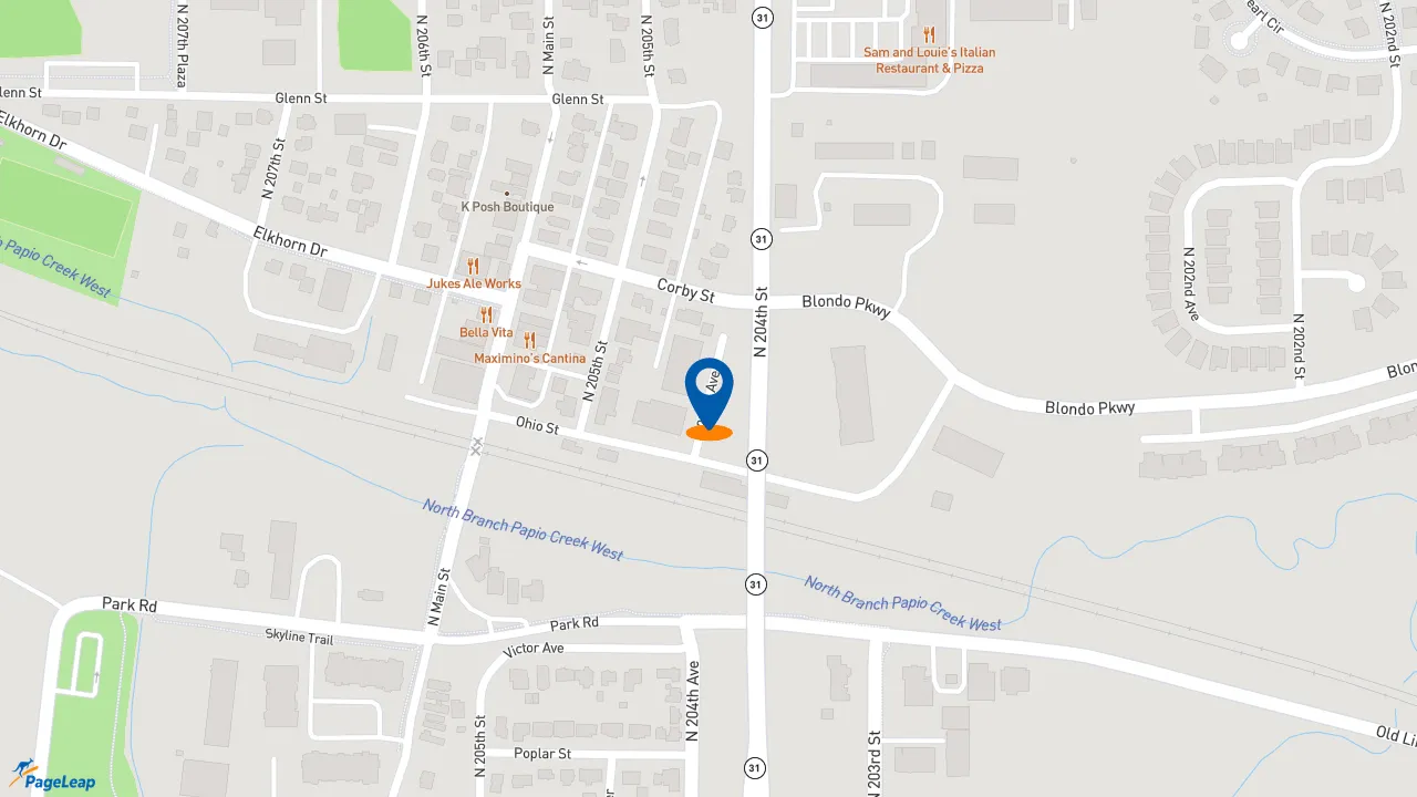 https://pageleap.com map showing location of Domino&#039;s Pizza in Elkhorn.