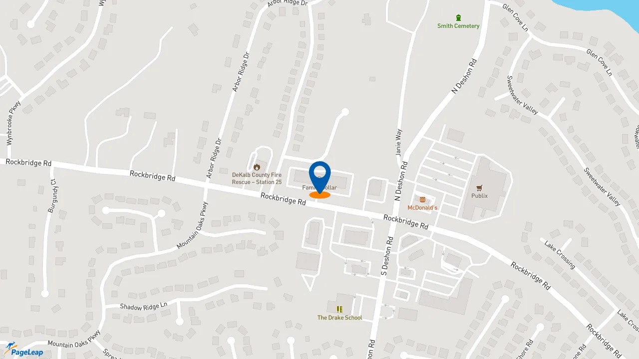 https://pageleap.com map showing location of Domino&#039;s Pizza in Stone Mountain.