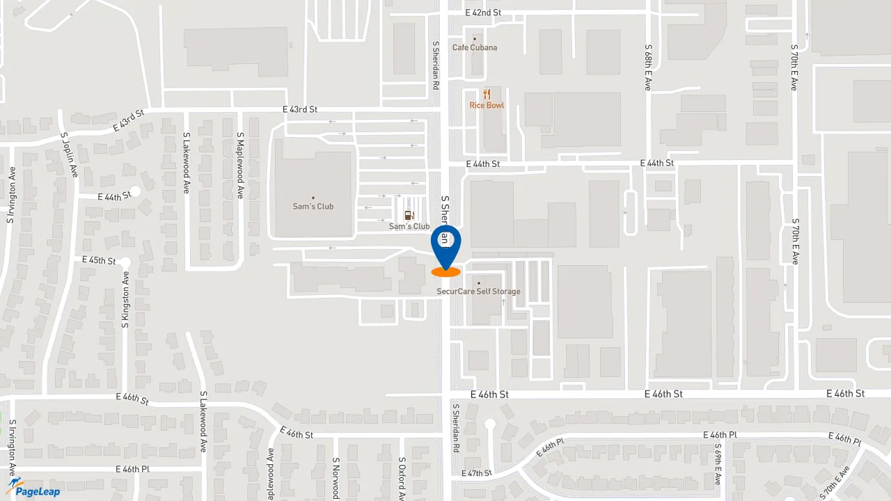 https://pageleap.com map showing location of Domino&#039;s Pizza in Tulsa.