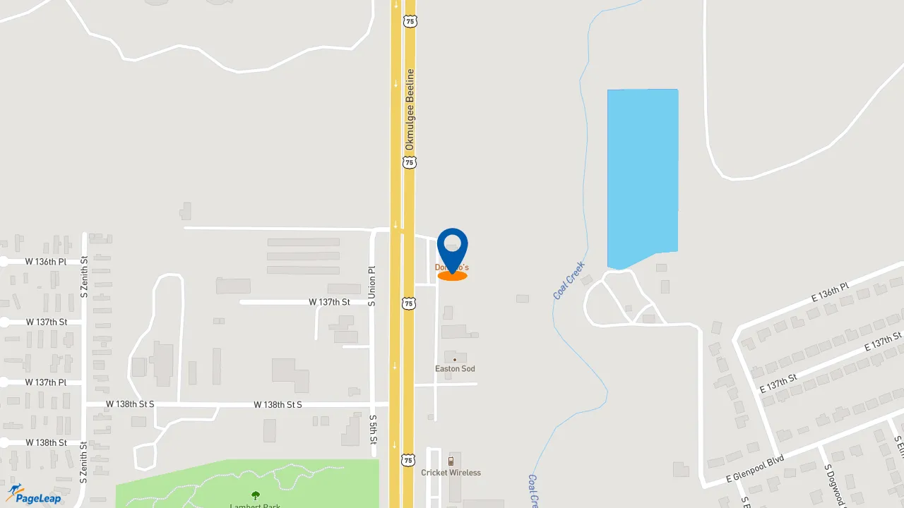 https://pageleap.com map showing location of Domino&#039;s Pizza in Glenpool.