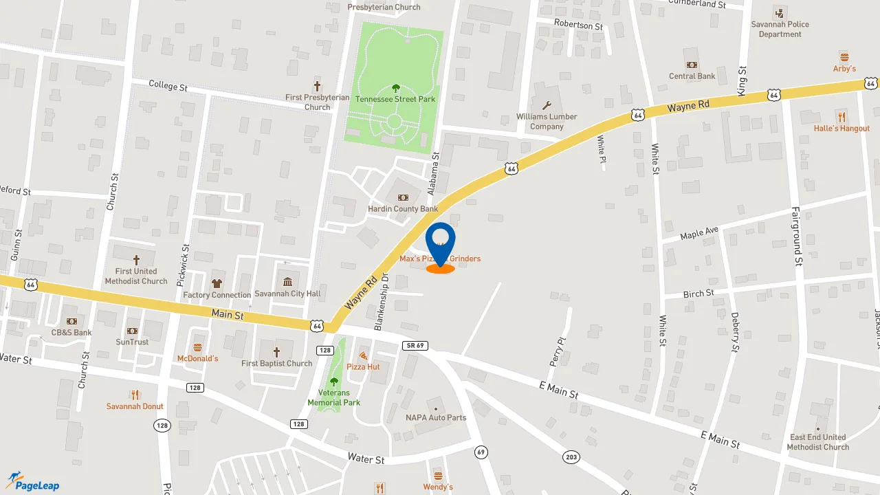 https://pageleap.com map showing location of Domino&#039;s Pizza in Savannah.