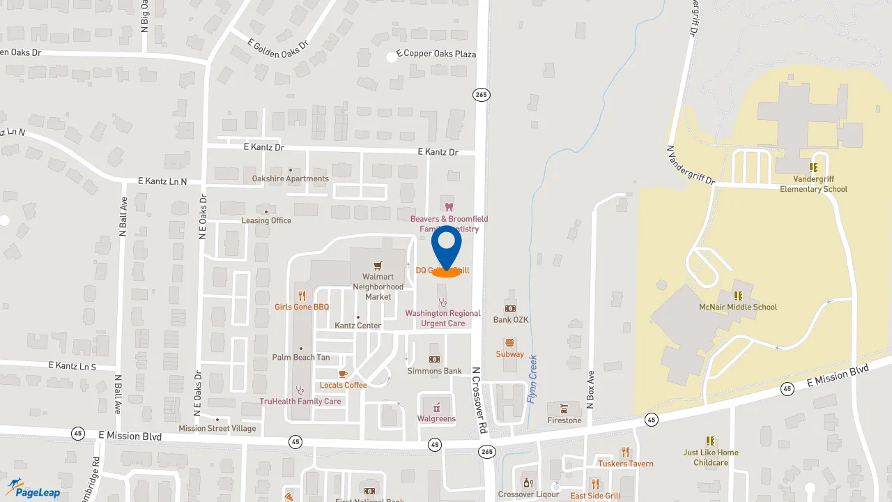 https://pageleap.com map showing location of DQ Grill &amp; Chill Restaurant in Fayetteville.