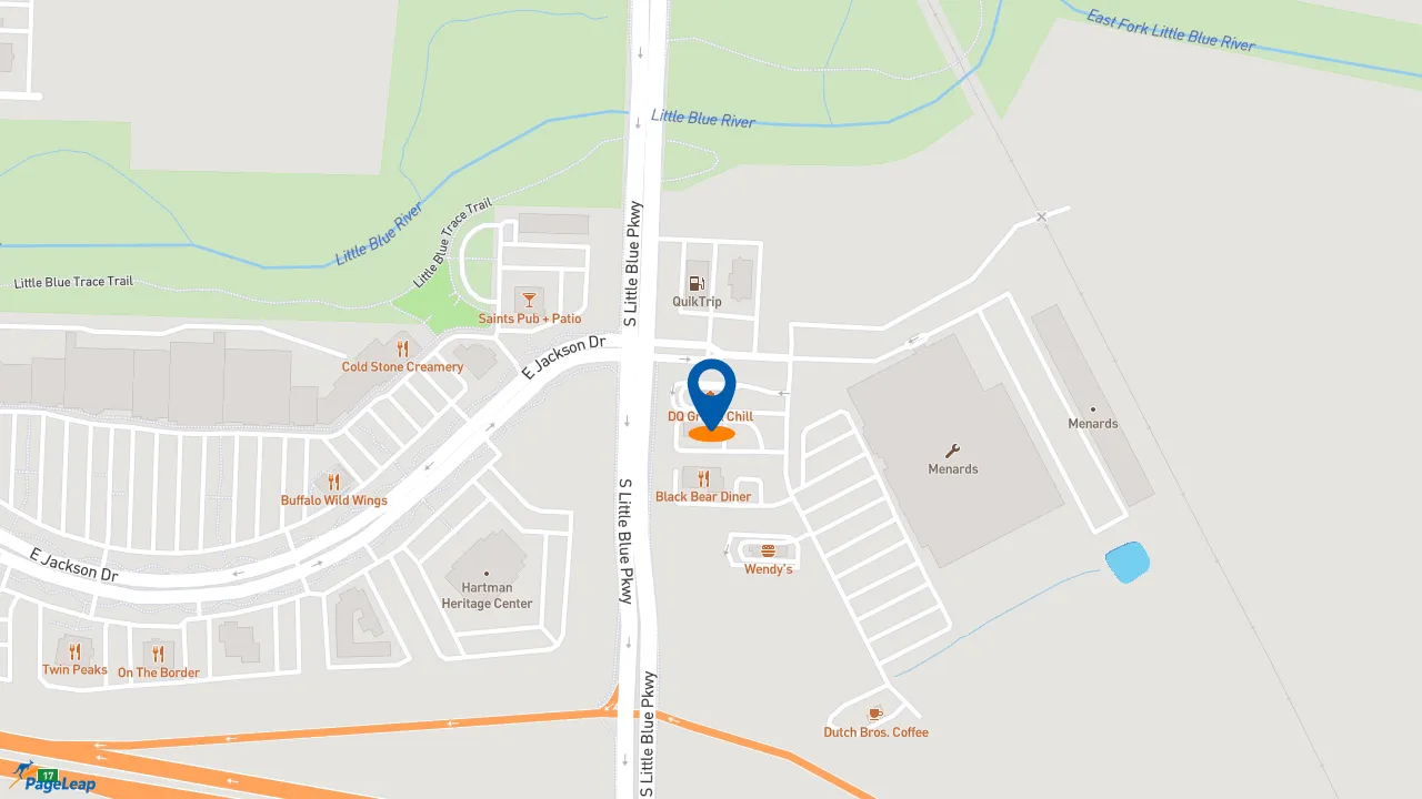 https://pageleap.com map showing location of DQ Grill &amp; Chill Restaurant in Independence.