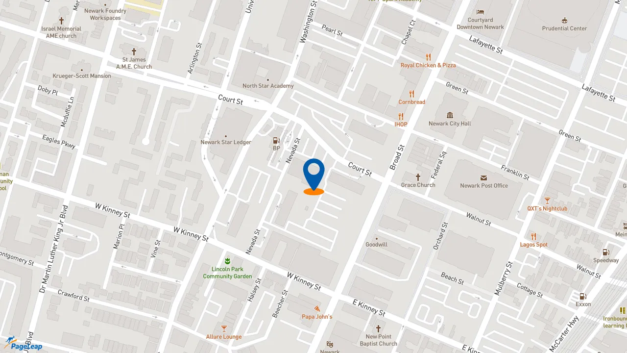 https://pageleap.com map showing location of Dunkin&#039; in Newark.