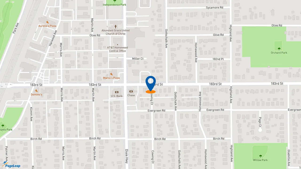 https://pageleap.com map showing location of Dunkin&#039; in Homewood.