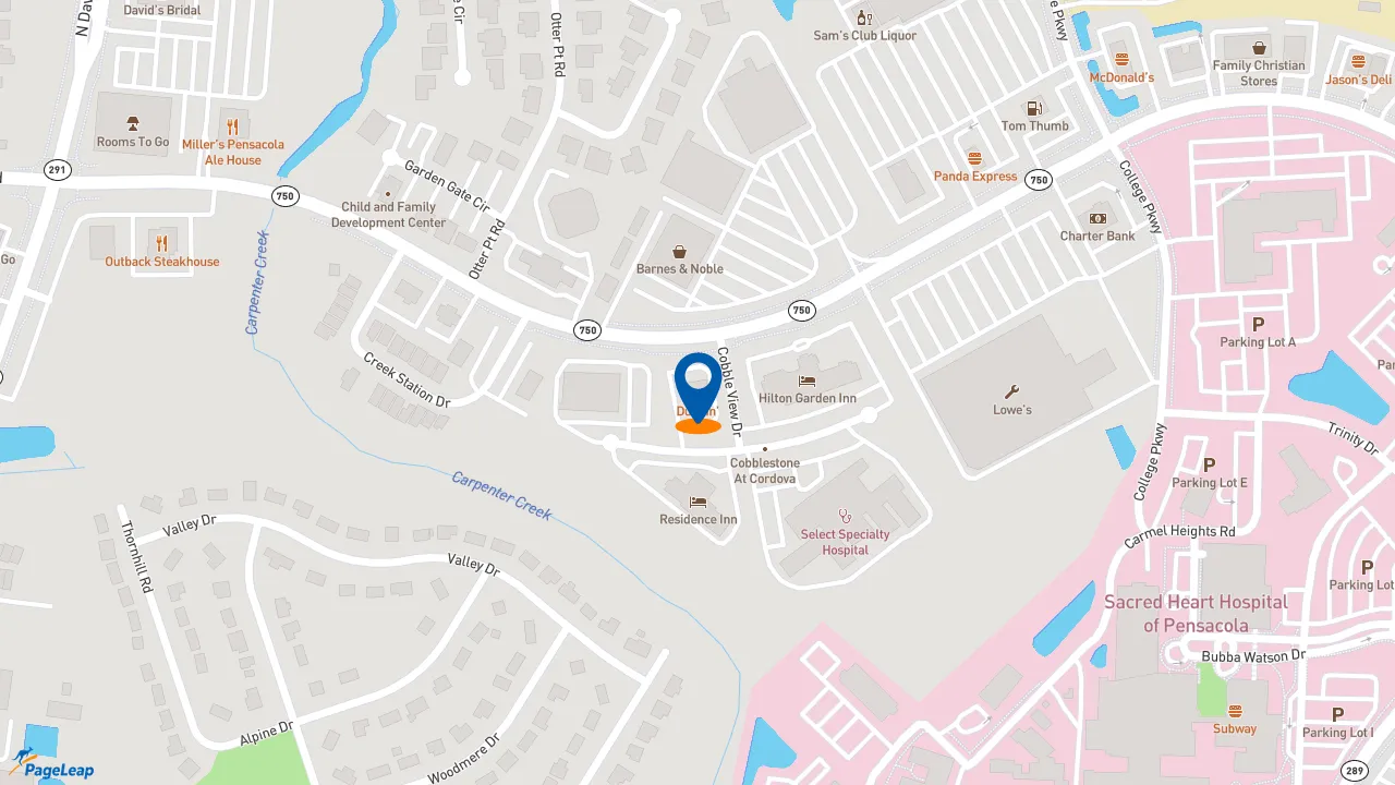 https://pageleap.com map showing location of Dunkin&#039; in Pensacola.