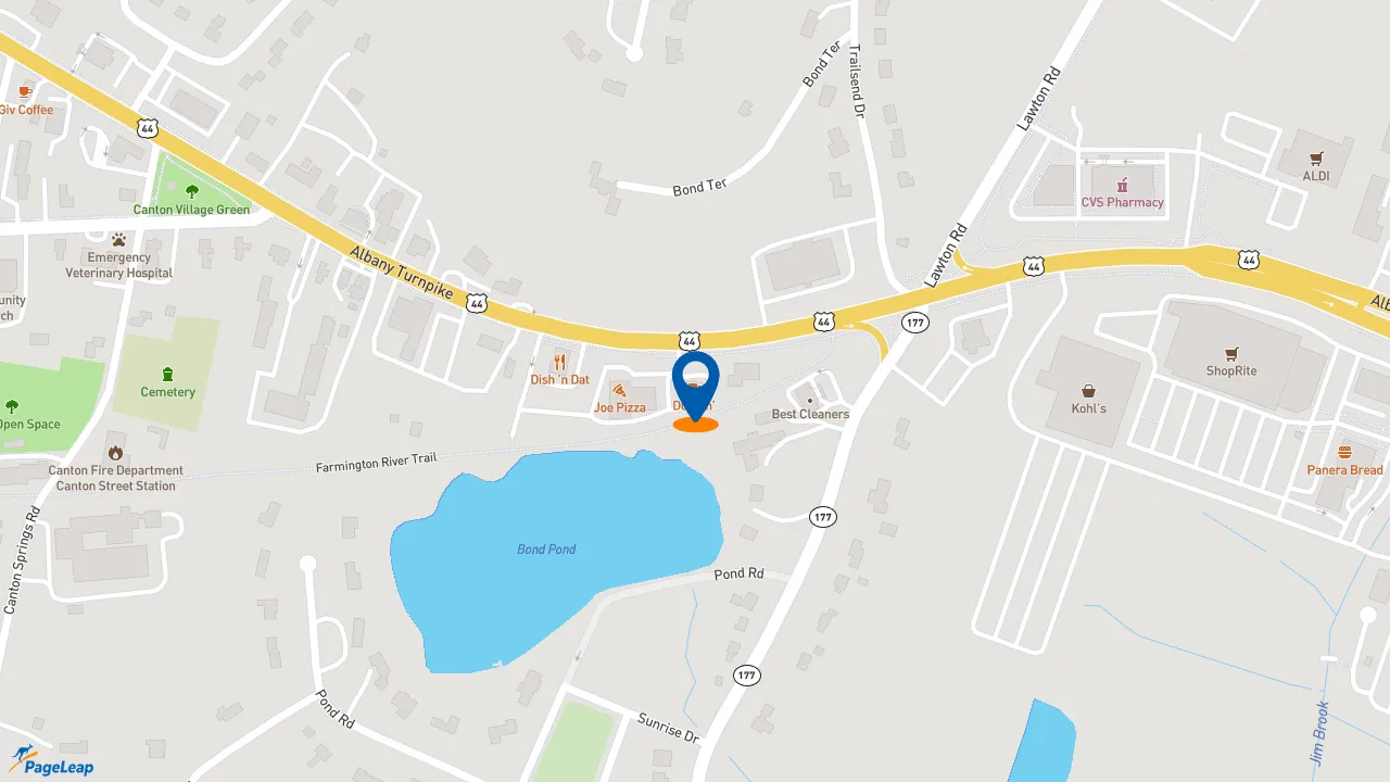 https://pageleap.com map showing location of Dunkin&#039; in Canton Valley.