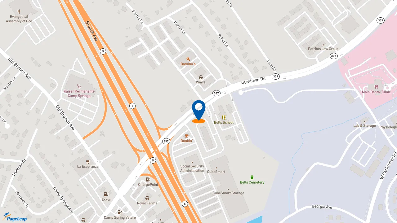 https://pageleap.com map showing location of Dunkin&#039; in Camp Springs.