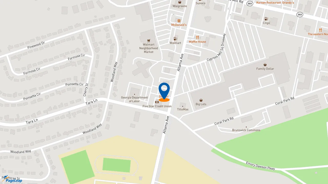 https://pageleap.com map showing location of Dunkin&#039; in Brunswick.