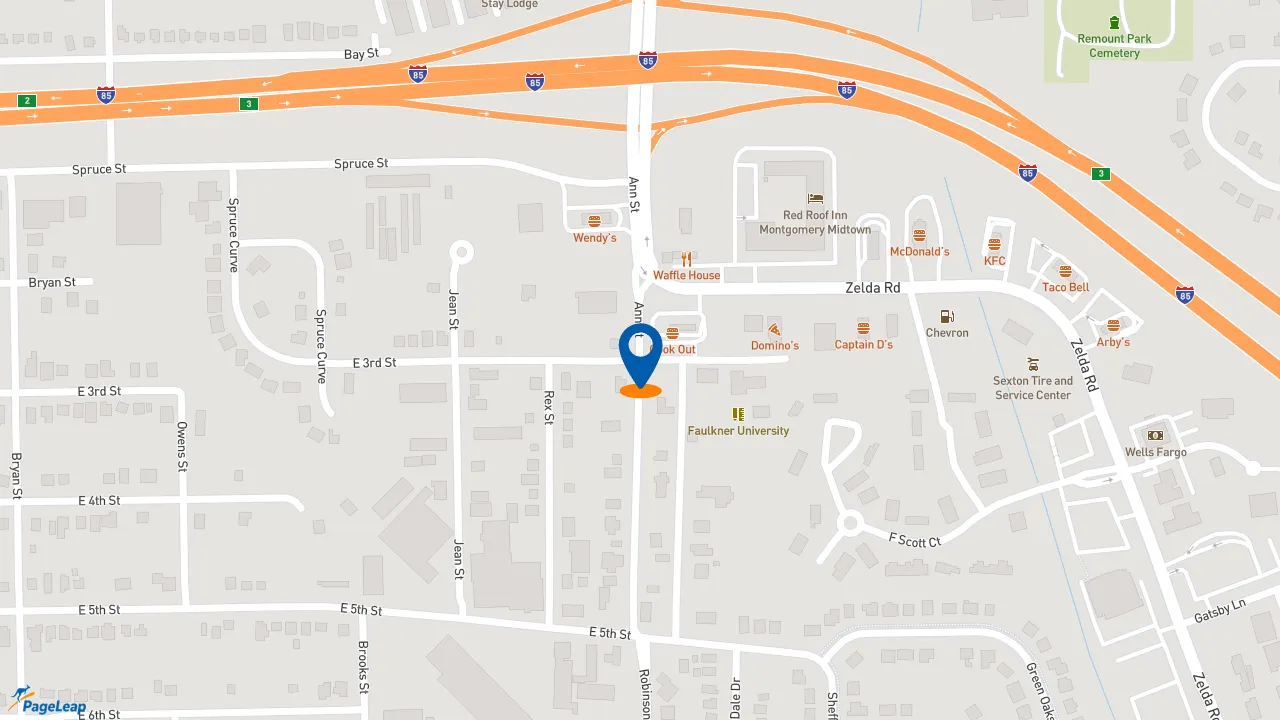 https://pageleap.com map showing location of Dunkin&#039; in Montgomery.