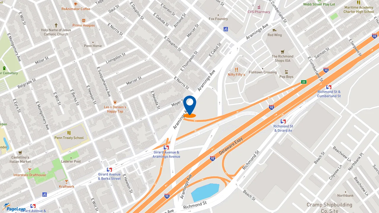 https://pageleap.com map showing location of Dunkin&#039; in Philadelphia.