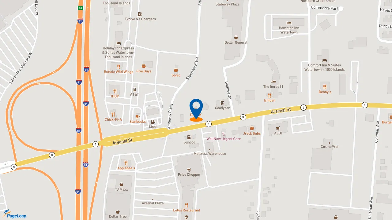https://pageleap.com map showing location of Dunkin&#039; in City Of Watertown.