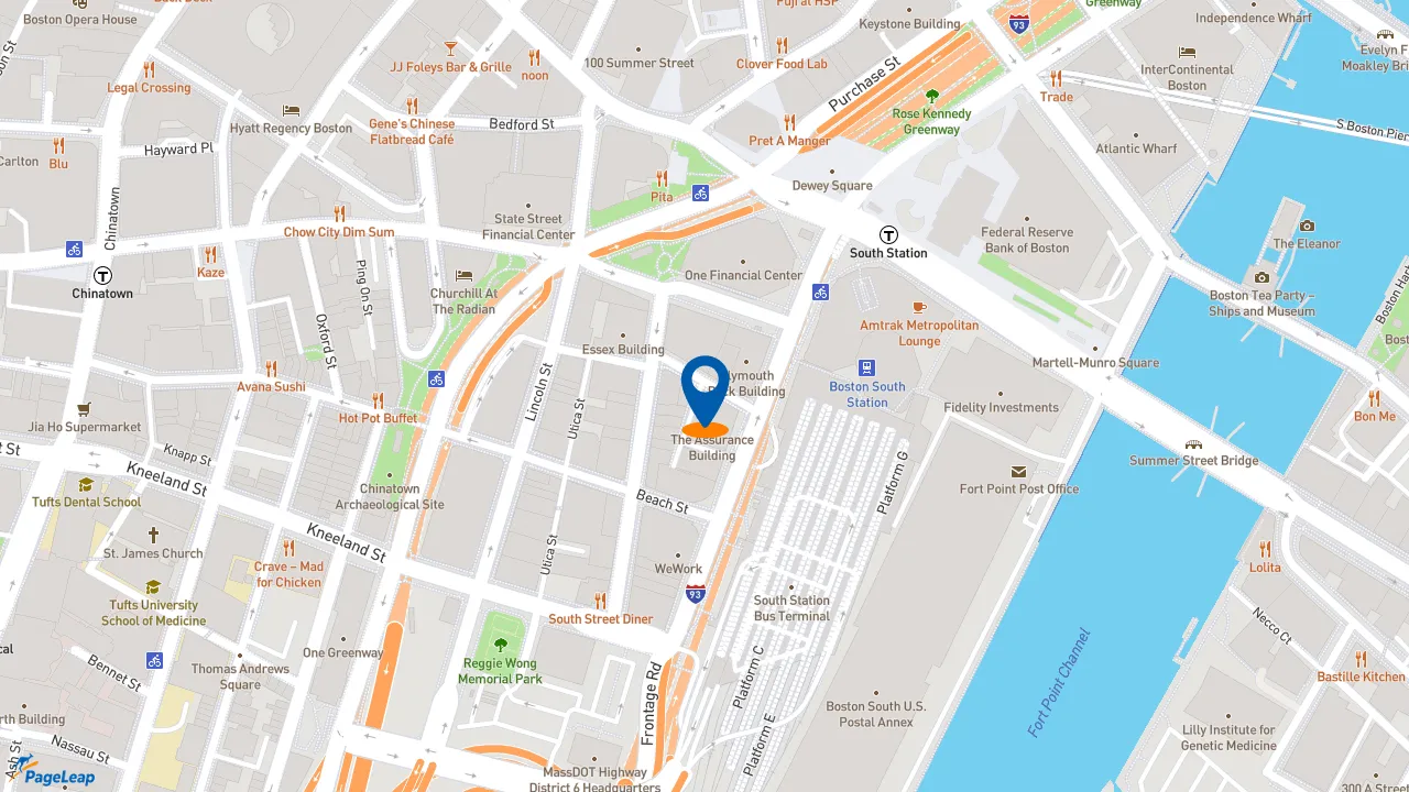https://pageleap.com map showing location of Dunkin&#039; in Boston.