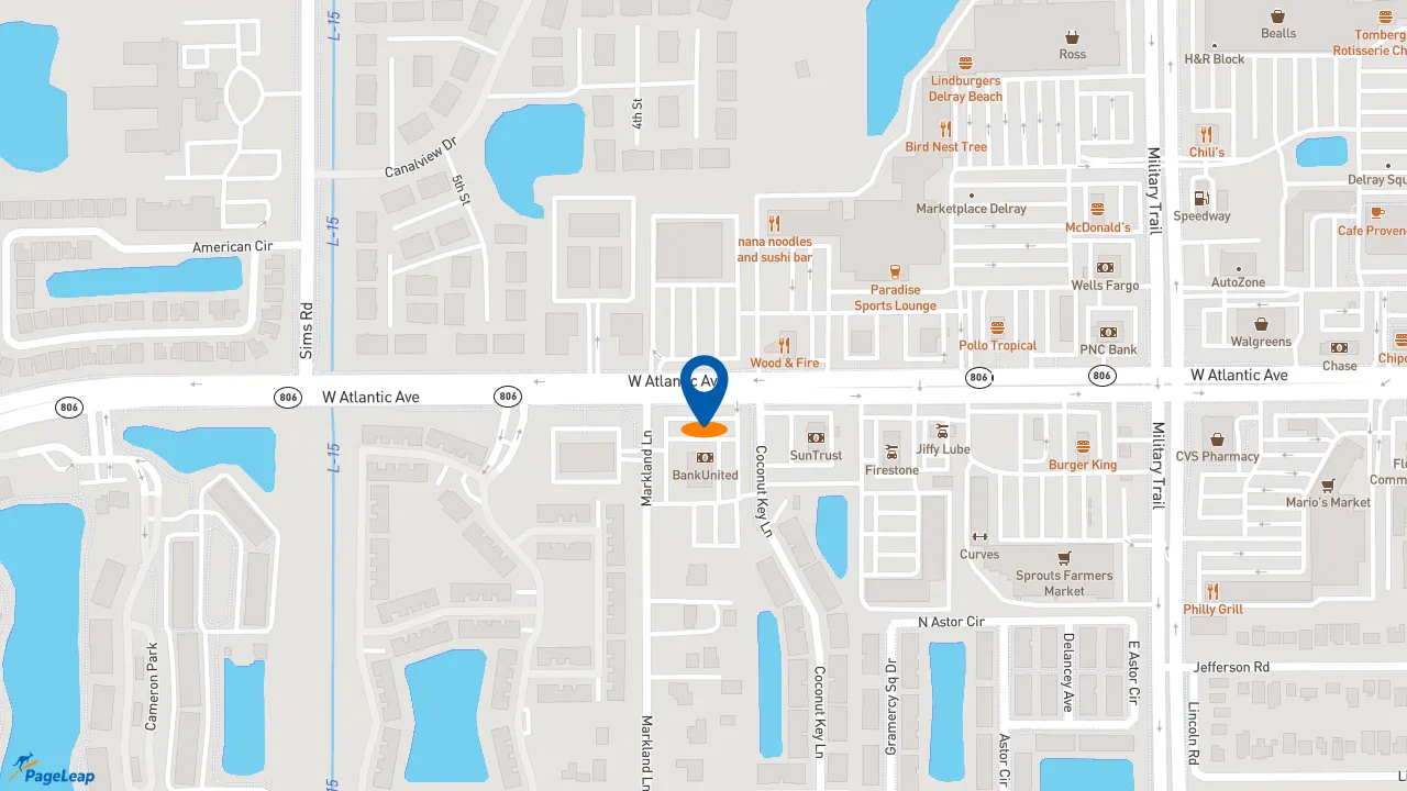 https://pageleap.com map showing location of Dunkin&#039; in Delray Beach.