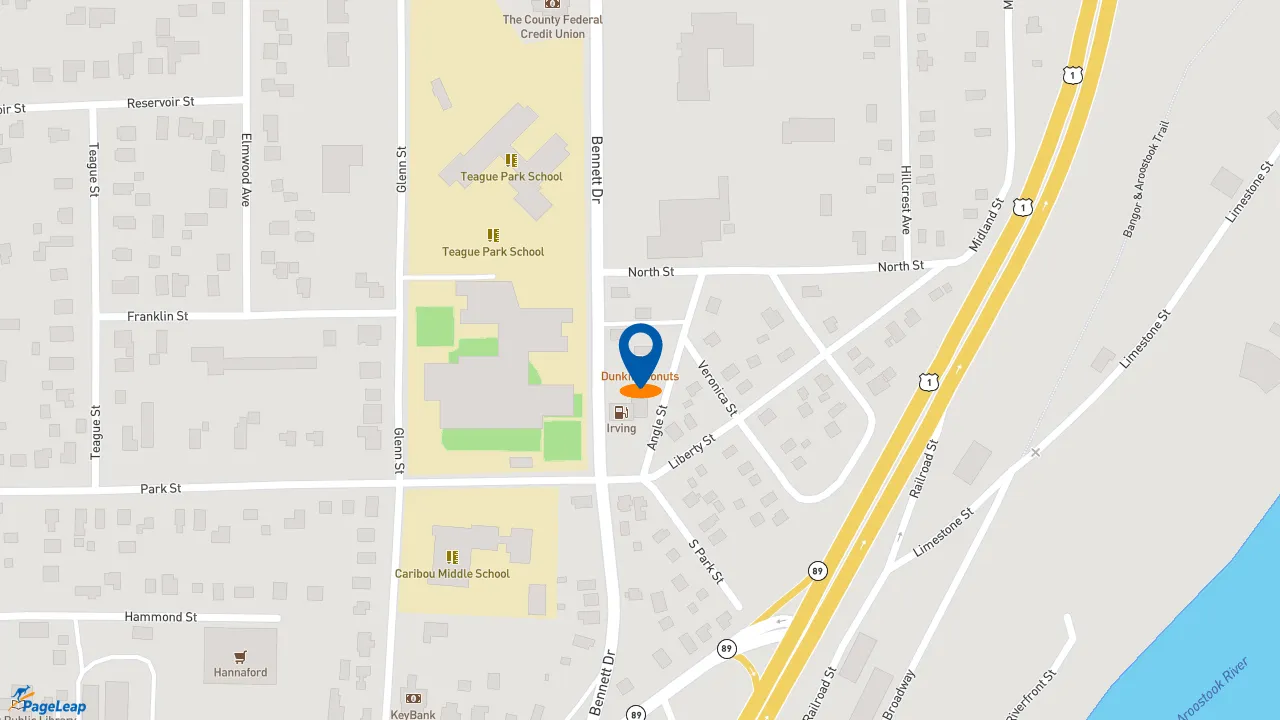https://pageleap.com map showing location of Dunkin&#039; in Caribou.