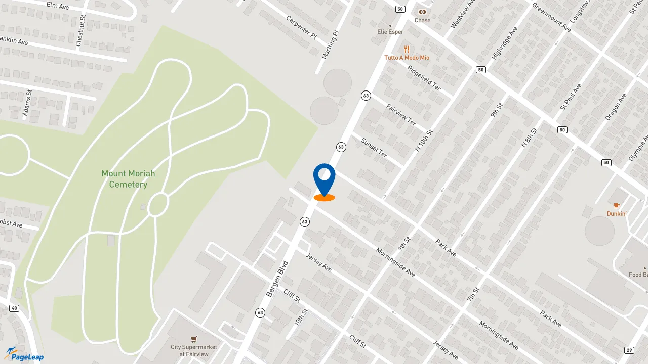 https://pageleap.com map showing location of Dunkin&#039; in Fairview.