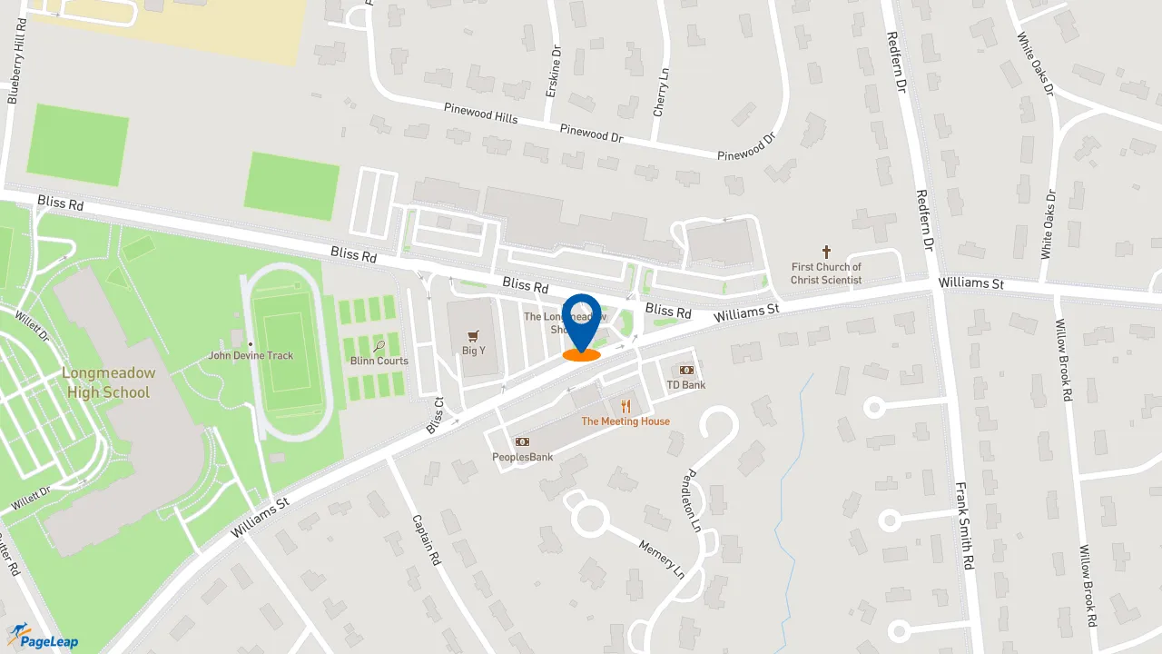 https://pageleap.com map showing location of Dunkin&#039; in Longmeadow.