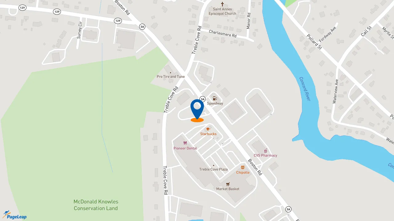 https://pageleap.com map showing location of Dunkin&#039; in Billerica.