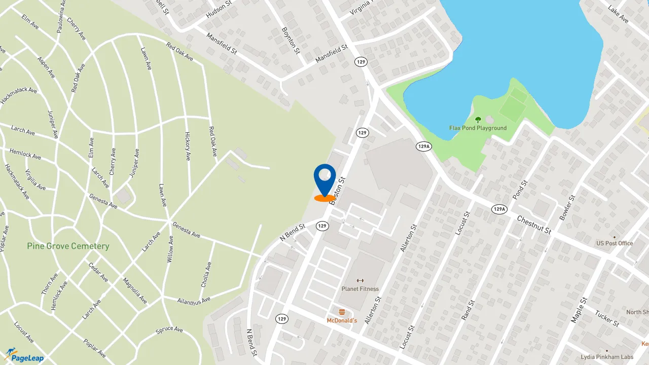https://pageleap.com map showing location of Dunkin&#039; in Lynn.