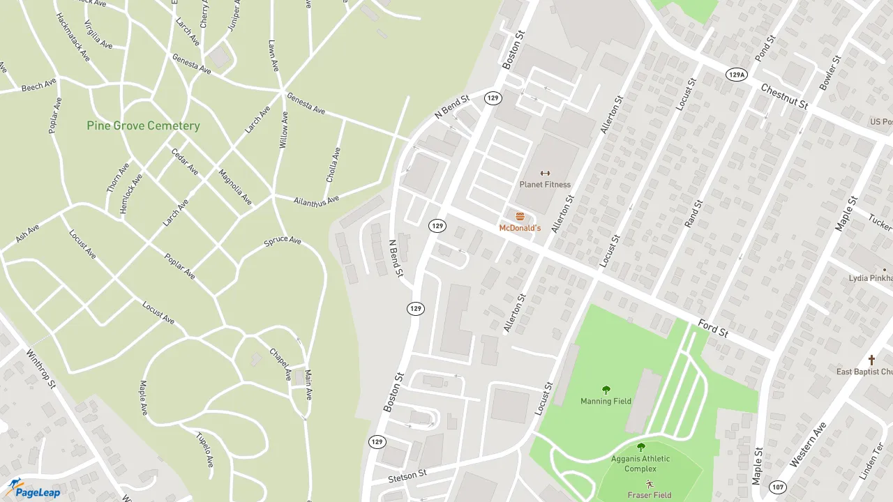https://pageleap.com map showing location of Dunkin&#039; in Lynn.