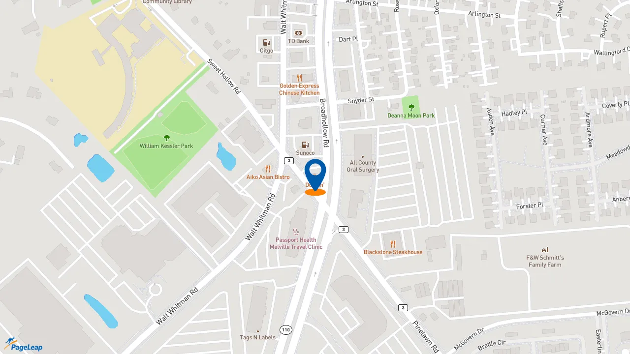 https://pageleap.com map showing location of Dunkin&#039; in Melville.