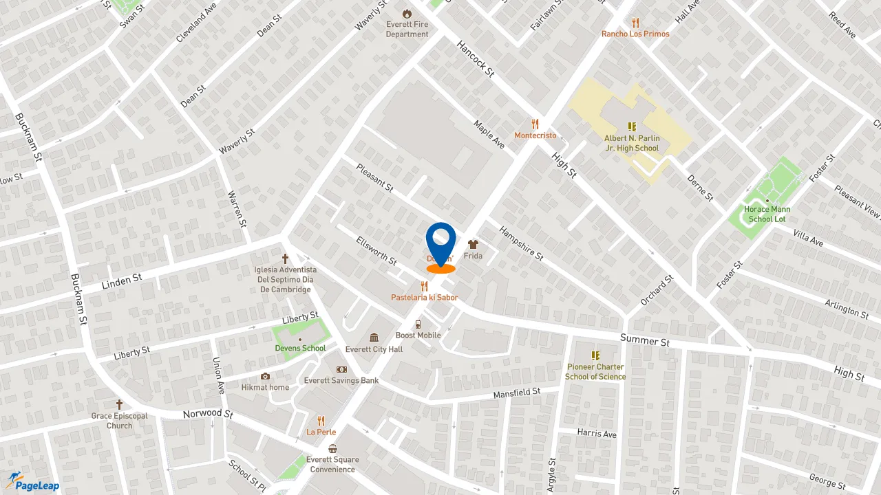 https://pageleap.com map showing location of Dunkin&#039; in Everett.