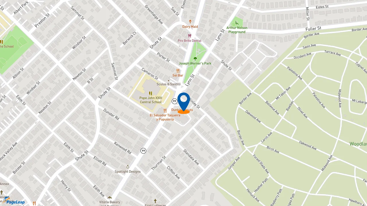 https://pageleap.com map showing location of Dunkin&#039; in Everett.