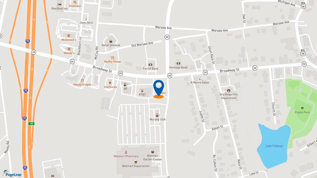 https://pageleap.com map showing location of Dunkin&#039; in Dry Ridge.