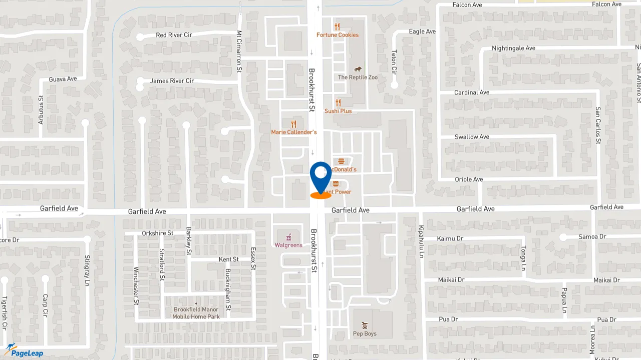 https://pageleap.com map showing location of Dunkin&#039; in Fountain Valley.